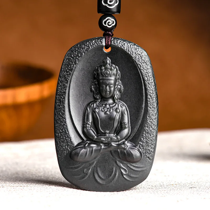 Natural Old Material Hetian Black Tara Guanyin Jade Pendant Necklace Men And Women