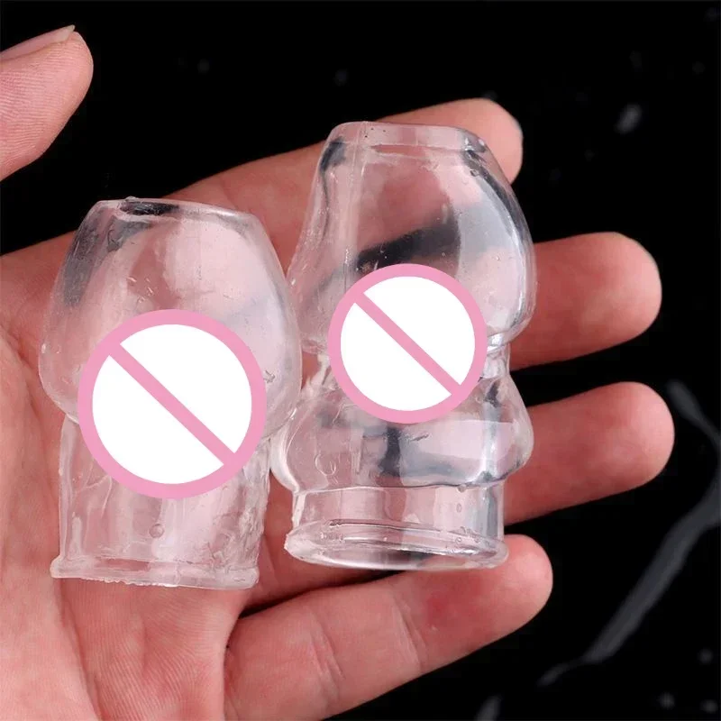 2 PCS Set Short Anti-slip Crystal Transparent Penis Head Sleeve Glans Sensory Reducing Ring Sperm Locking Cockring For Men