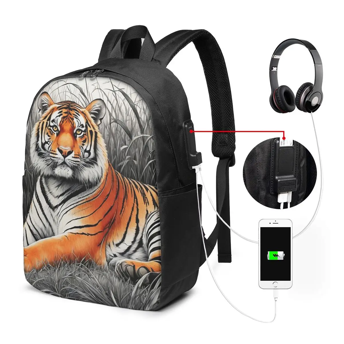 Tiger Lying In The Forest Pattern Backpack Travel Notebook Bag Computer College Student School Bag Laptop Shoulder Bags