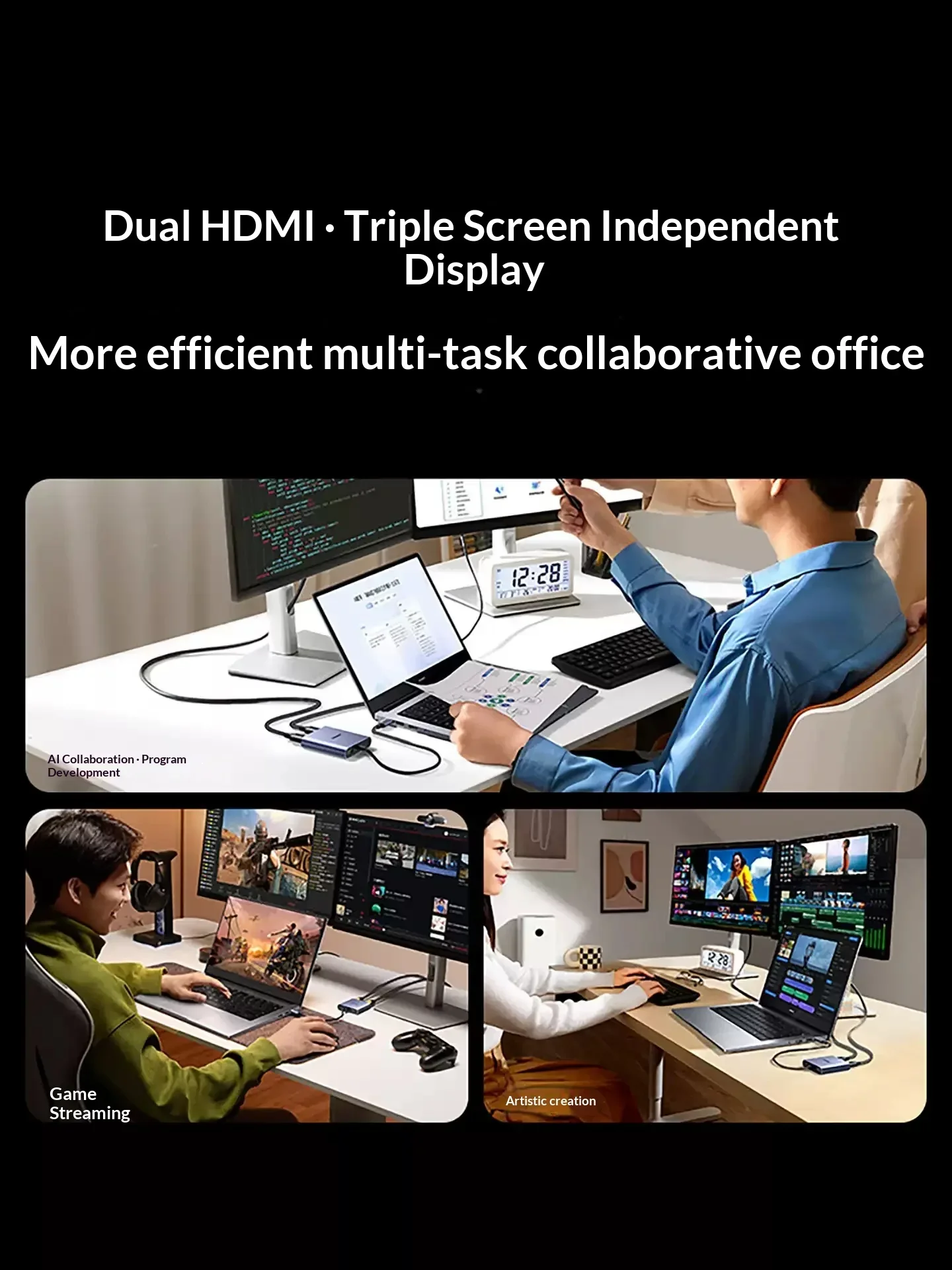 UGREEN 65145 Expansion Dock Laptop Docking Stations 4K High‑Definition Screen Casting, Three‑Screen Different‑Display Display