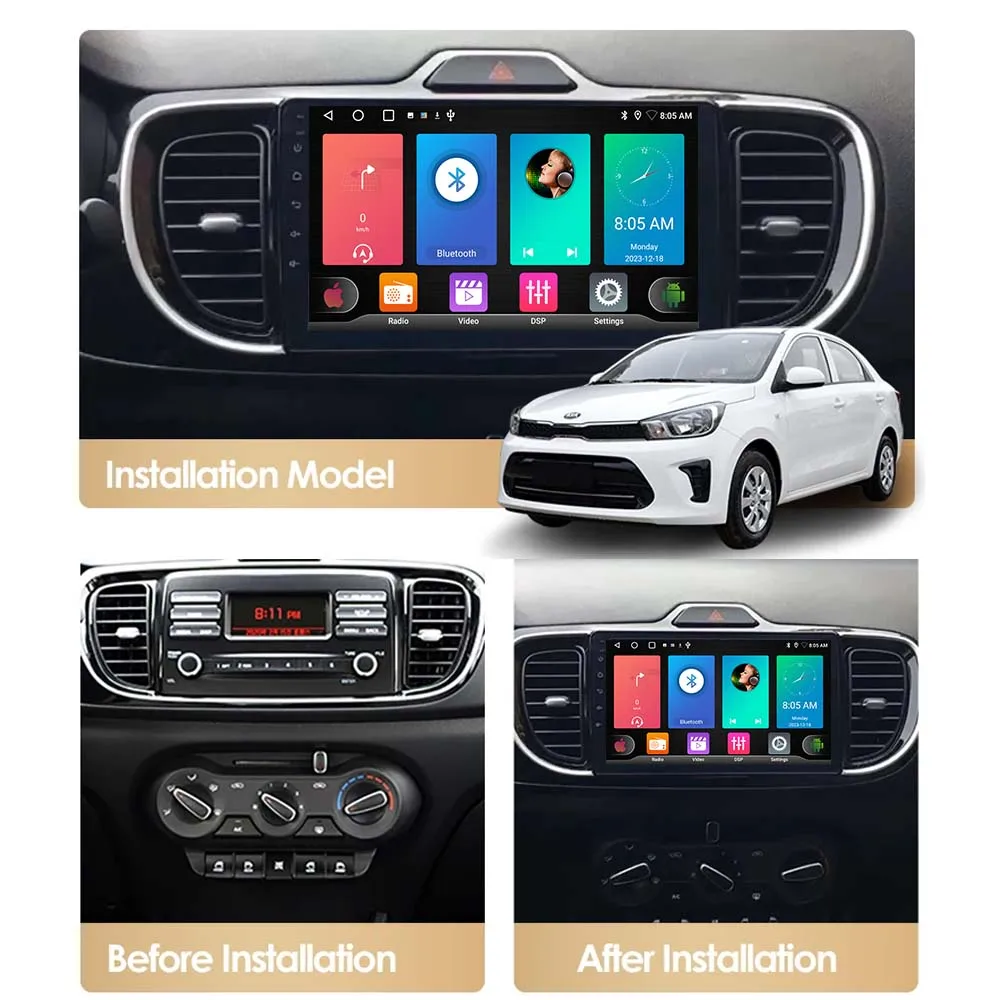 Android 14 Car DVD For Kia PEGAS SOLUTO 2017 - 2019 Multimedia Player GPS Navigation Stereo Head Unit Android Car Dvd DashCam BT