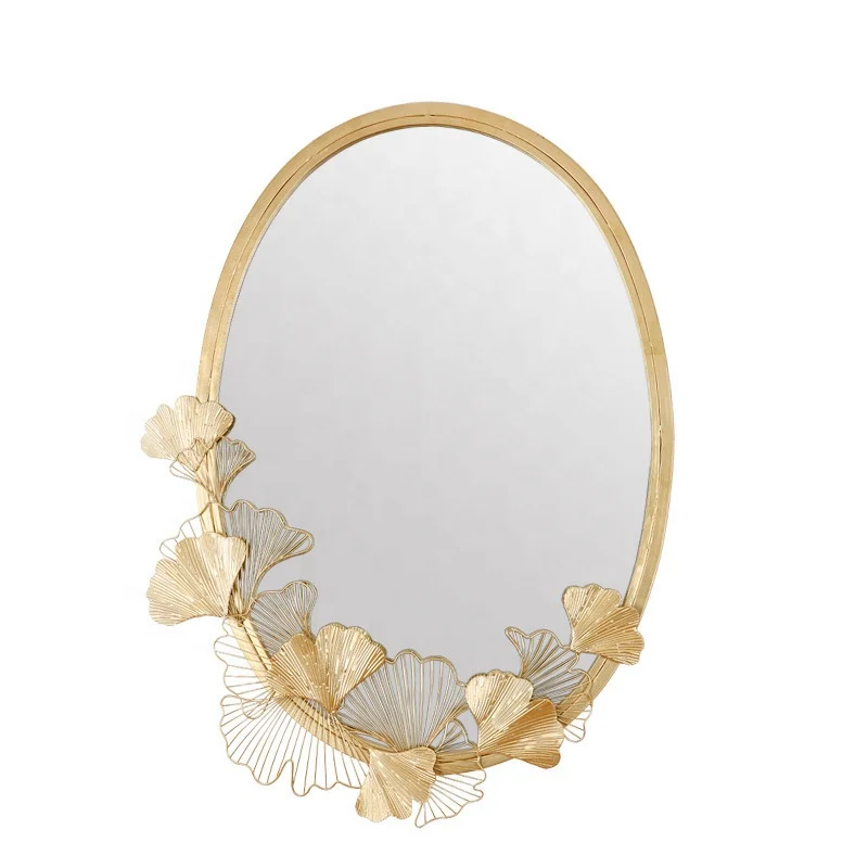 Decorative Mirror Elegant And Luxurious Oval Golden Metal Ginkgo Leaf Mirror Dressing Bedroom Mirror