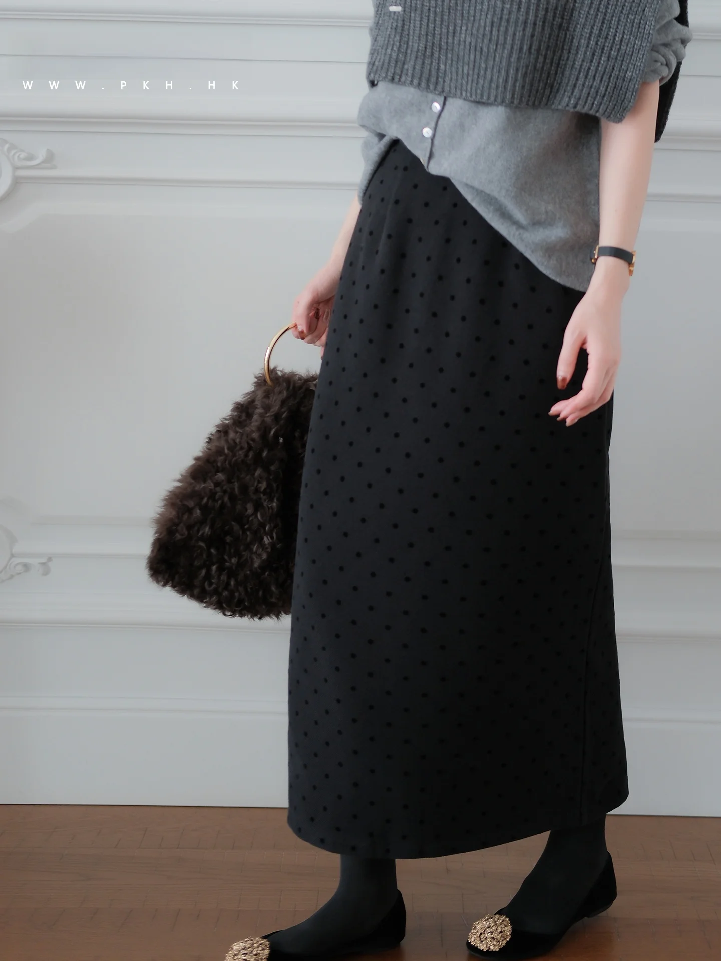 

Элегантная теплая юбка в горошек для повседневной носки, классическая черно-серая, утягивающая, средней длины, шерстяная, на весну, осень и зиму