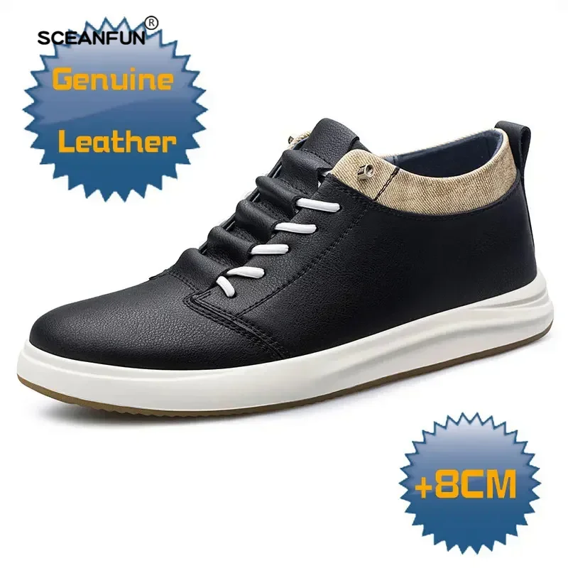 Board Heren Echt Lederen Sneakers Lift Schoenen Zwarte Hoogte Oplopende Schoenen Mannen Luxe 6Cm 8Cm Wit Casual Lift Werk