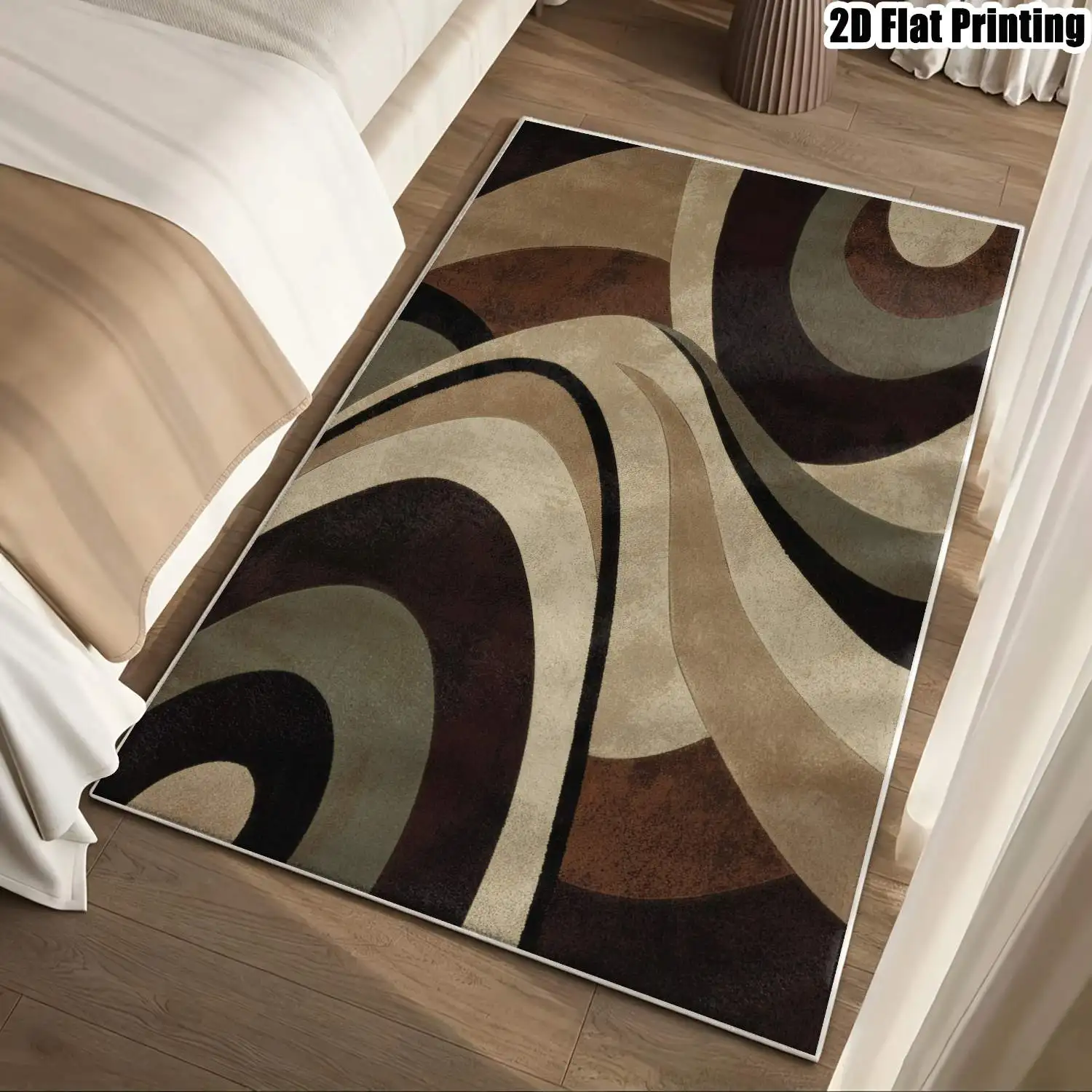 1Pc 2D Printed Velvet Carpet, Dark Brown-Gray Geometric Abstract Pattern Nordic Modern Minimalist Vintage Style, Multi-Size, Machine Washable, for Home Decor, Entryway/Dining/Bedroom/Living Room Use.