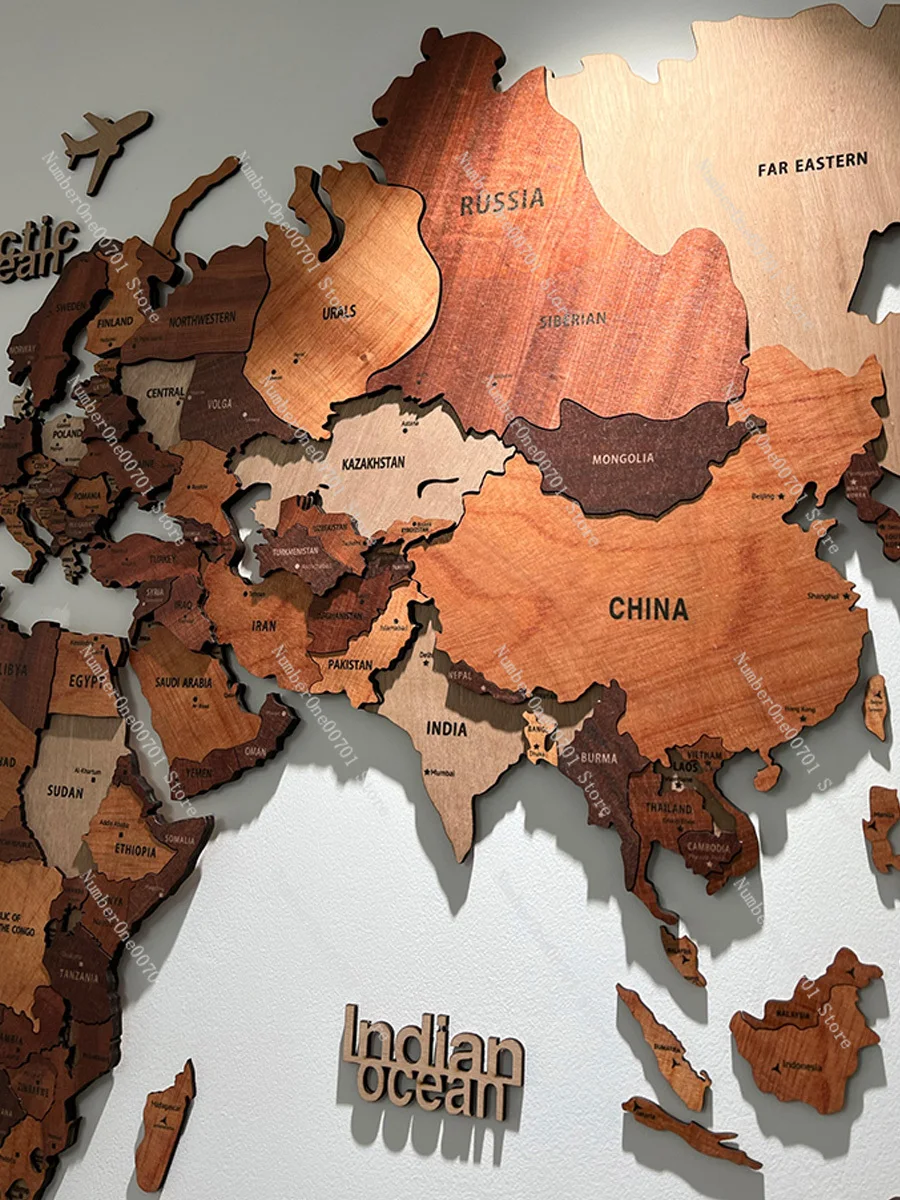 

Solid wood world map travel Nordic living room background wall decoration large decorative paintings office school 3D stereo.