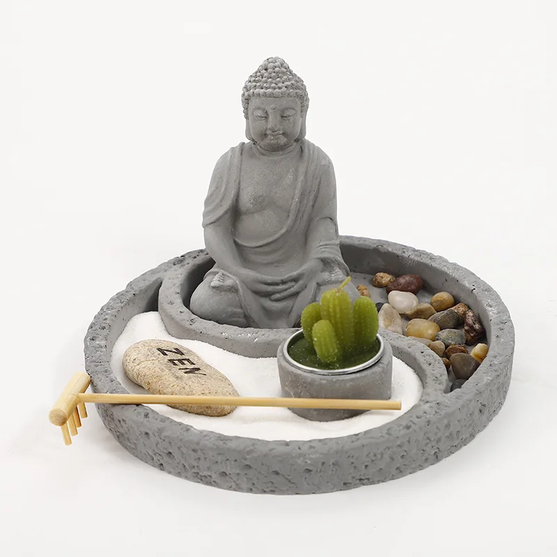 Creative Resin Buddha Statue Zen Sand Table Meditate ASMR Sleep Aid Decoration Home Decor