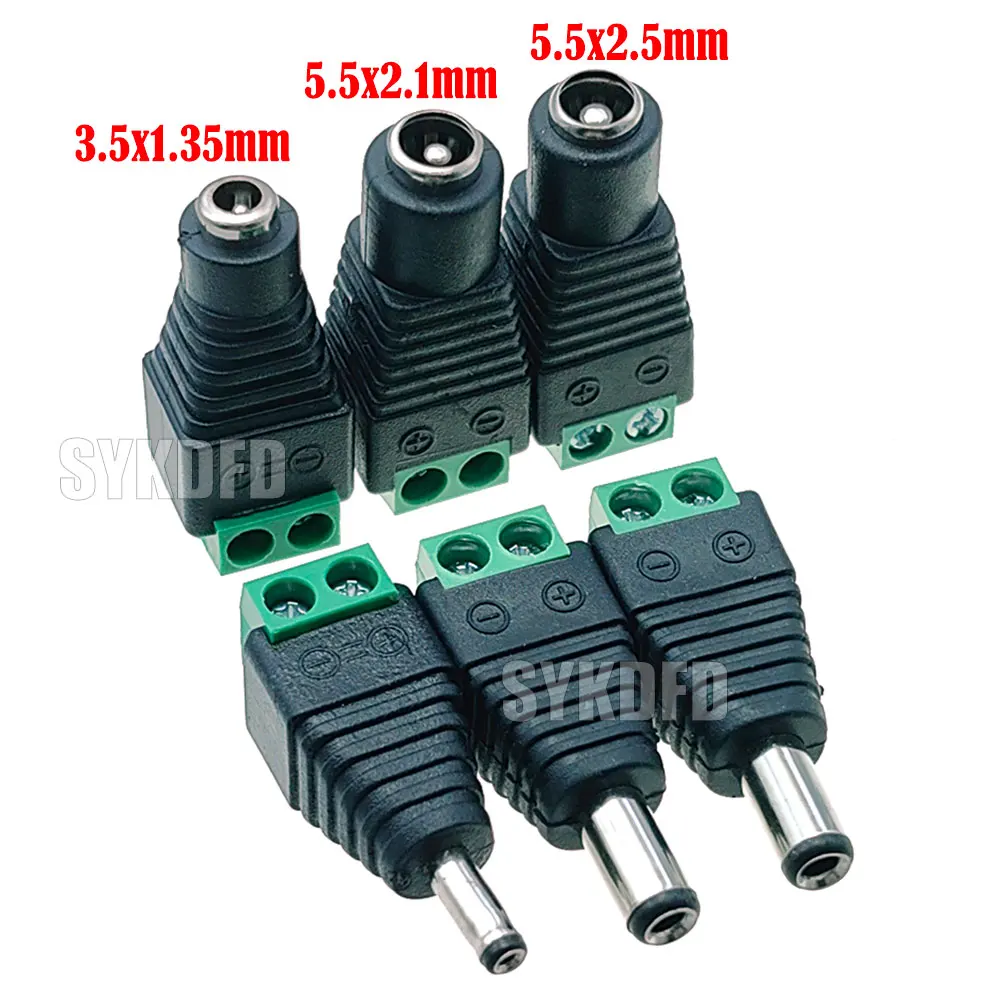 1-5Pcs 3.5x1.35mm 5.5 x 2.1mm 5.5 x 2.5mm DC Power Male Female Plug Jack Connector Adapter For 3528 5050 LED Strip Light Camera