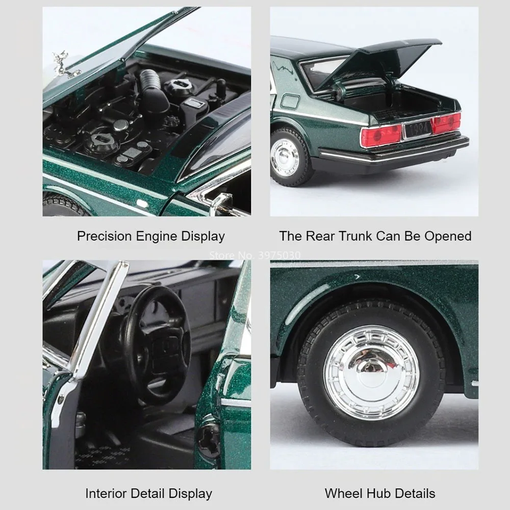 1:32 롤스로이스 실버 스퍼 ‌   모델 장난감 빈티지 자동차 합금 다이캐스팅 휠 풀백 미니어처 차량 사무실 테이블 장식품