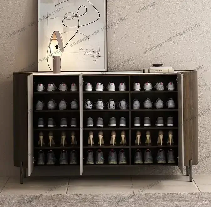 jj5 .Light luxury Italian smoked color side cabinet can be against the wall, rock slab surface, arc-shaped entrance cabinet