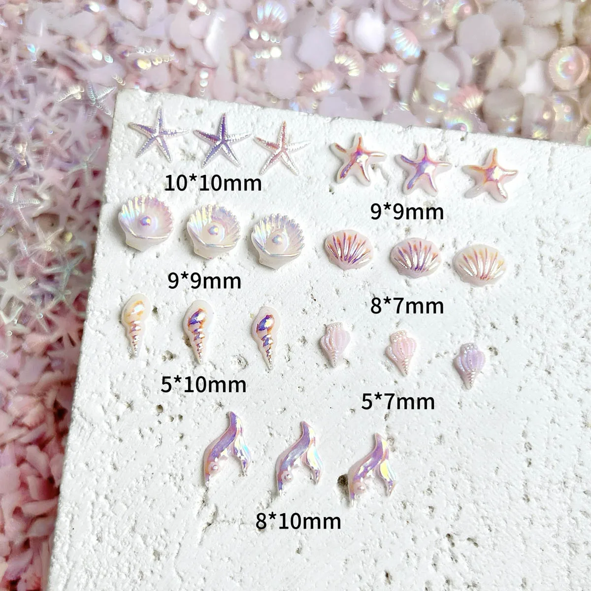30PCS 3D Ocean Series Resin Nail Charms Creative Starfish Seashell Aurora Shinny Nail Art Decorations for DIY Manicure Crafts