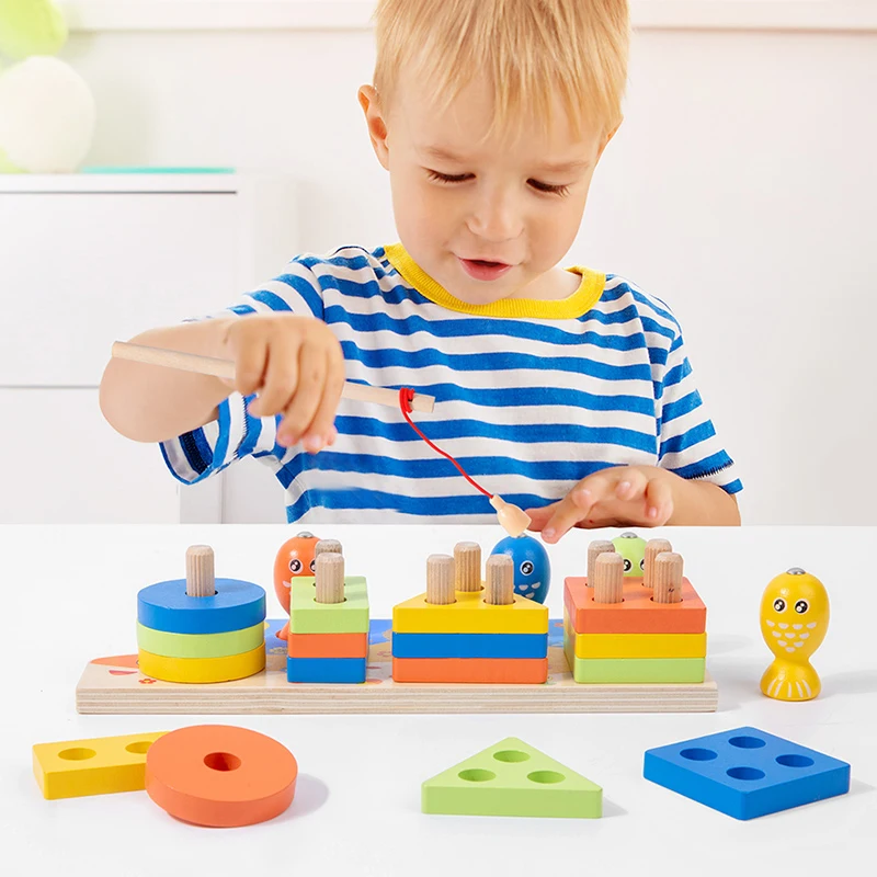 

Wooden solid wood geometric studs children's puzzle child darling hands-on brain shapes paired with early childhood wooden toys