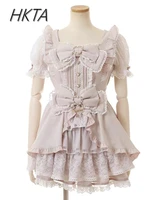Liz Dress Set Women Outfit Japanese Cute Girl Mini Mass Production Sweet Bow Short Sleeve Lolita Cake Dress Shorts Two-piece Set 4