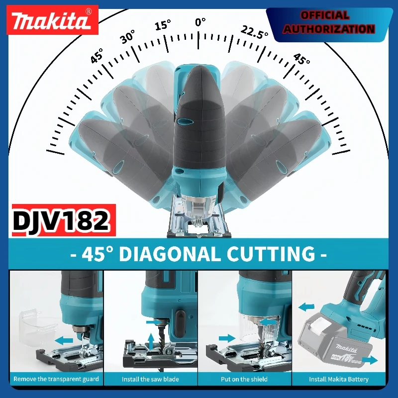 Venta al por mayor Makita DJV182 Rompecabezas inalámbrico: 18 V, 300 W, 0-2700 rpm, carrera de 80 mm, ± 45 °   Ángulo de corte, para trabajos de corte de madera/plástico/metal