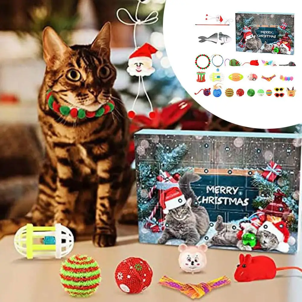 2024 Cat Advent Calendar 2024 Christmas Countdown Calendar For Kitten Toys 24PCS Cat Feather Teaser And Ball Bells For Cat N0Y5