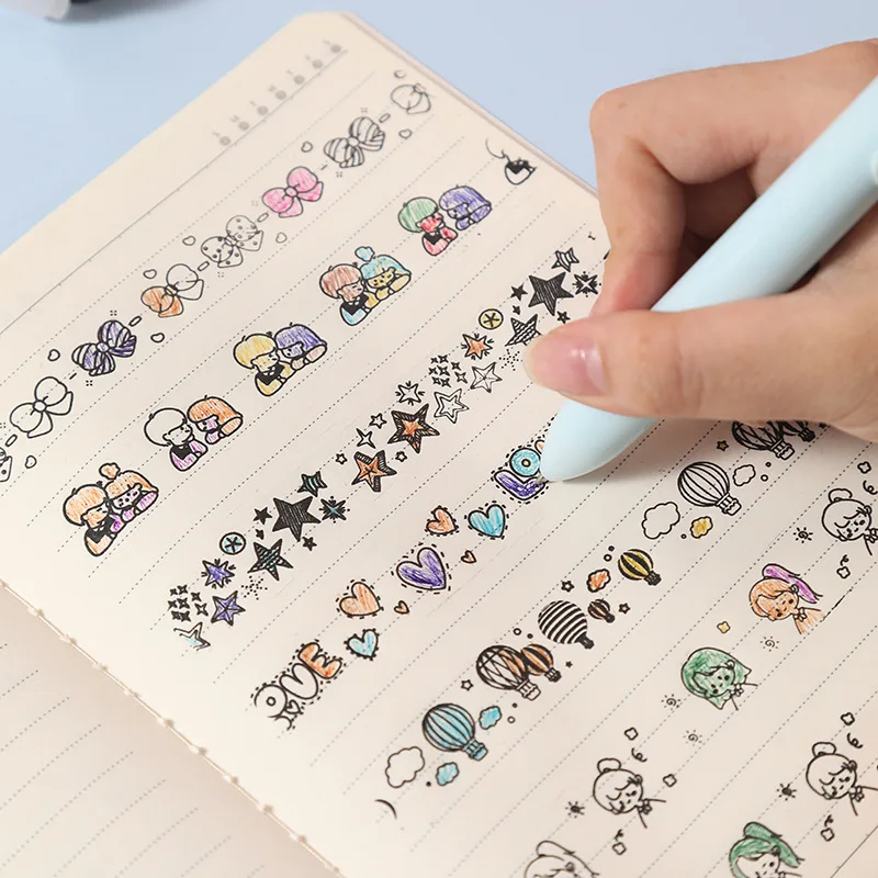 Kawaii Cartoon Animal Bow Girl Boy Rolling Stamp DIY Student Prize Stationery Graffiti Handbag Lace Hot Air Balloon Scrapbooking