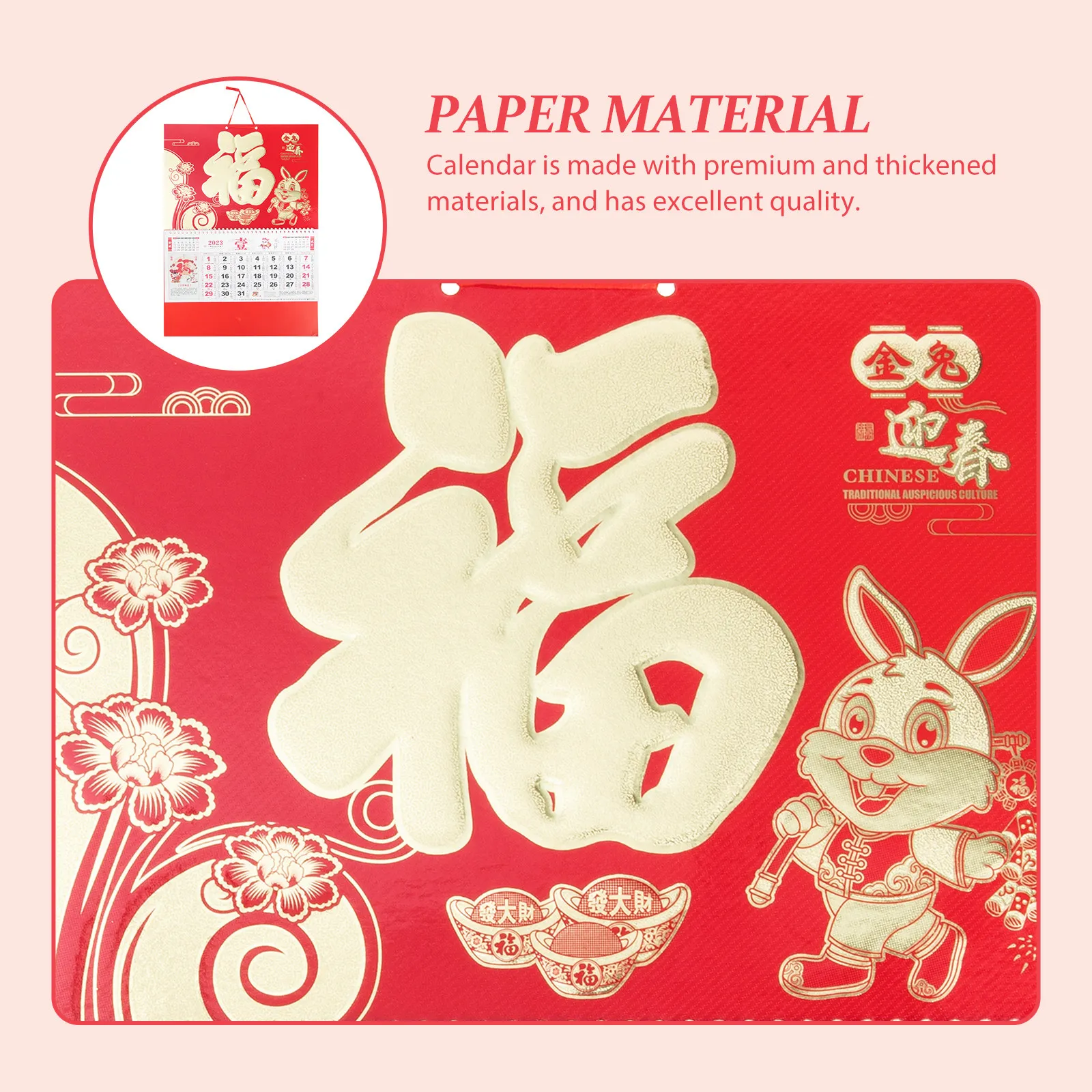 

Gold Foil Blessing Chinese Traditional 2023 Year of The Rabbit Calendar Tearable Paper Hanging Wall Calendar Lunar Solar Terms