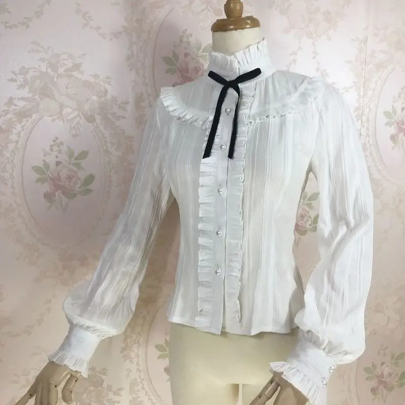 Japanese Victorian Vintage Lolita Shirts Women Elegant Lantern Sleeve Blouses Tops Y2k Aesthetic Casual Jk Blusas Mujer De Moda