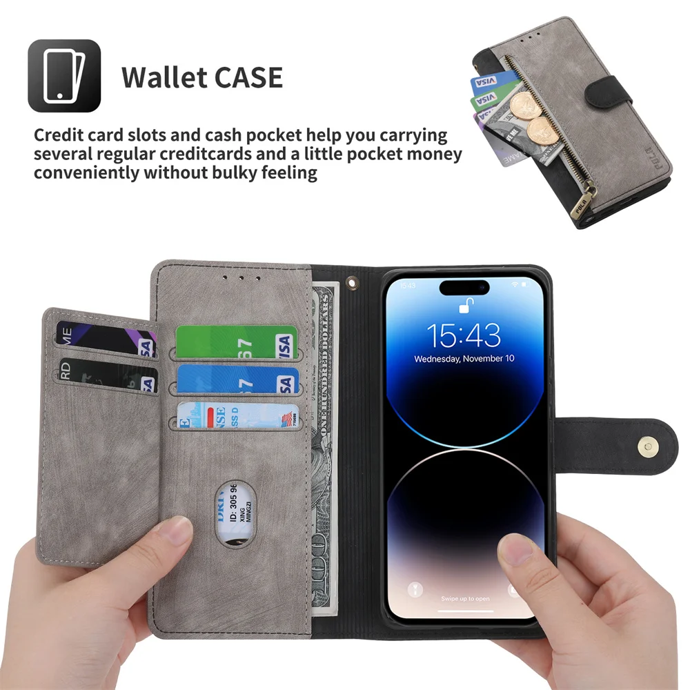 Pova Neo3 Pova 5 2023 Zipper Wallet Case For Tecno Pova 4 Pro Luxury Case Anti-theft Leather Book Funda Pova 3 4 5 Neo2 Cover