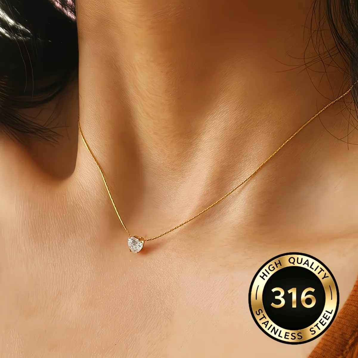 Stainless Steel Heart Clear Cu - Charm Necklace Dainty 评论和价格