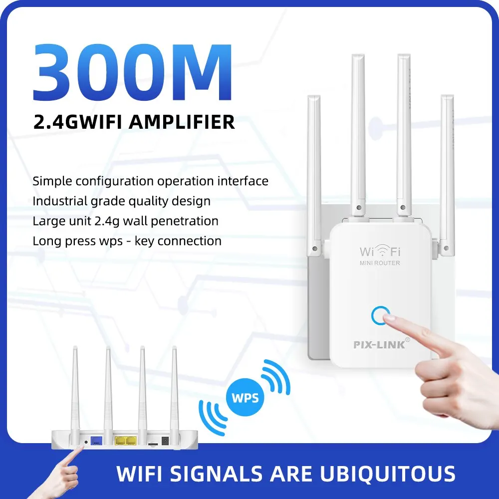 Repetidor de roteador sem fio WiFi, 4 Antena, Adequado para Casa, PX-Link, WR32Q, Amplificador de Sinal 300m, Extensor