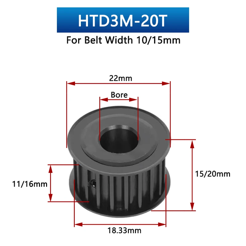 1pc 20T-23T HTD3M Black 45# Steel Timing Pulley HTD-3M 20 21 22 23 Teeth Synchronous Wheel for Belt Width 10/15mm Bore 4-12mm