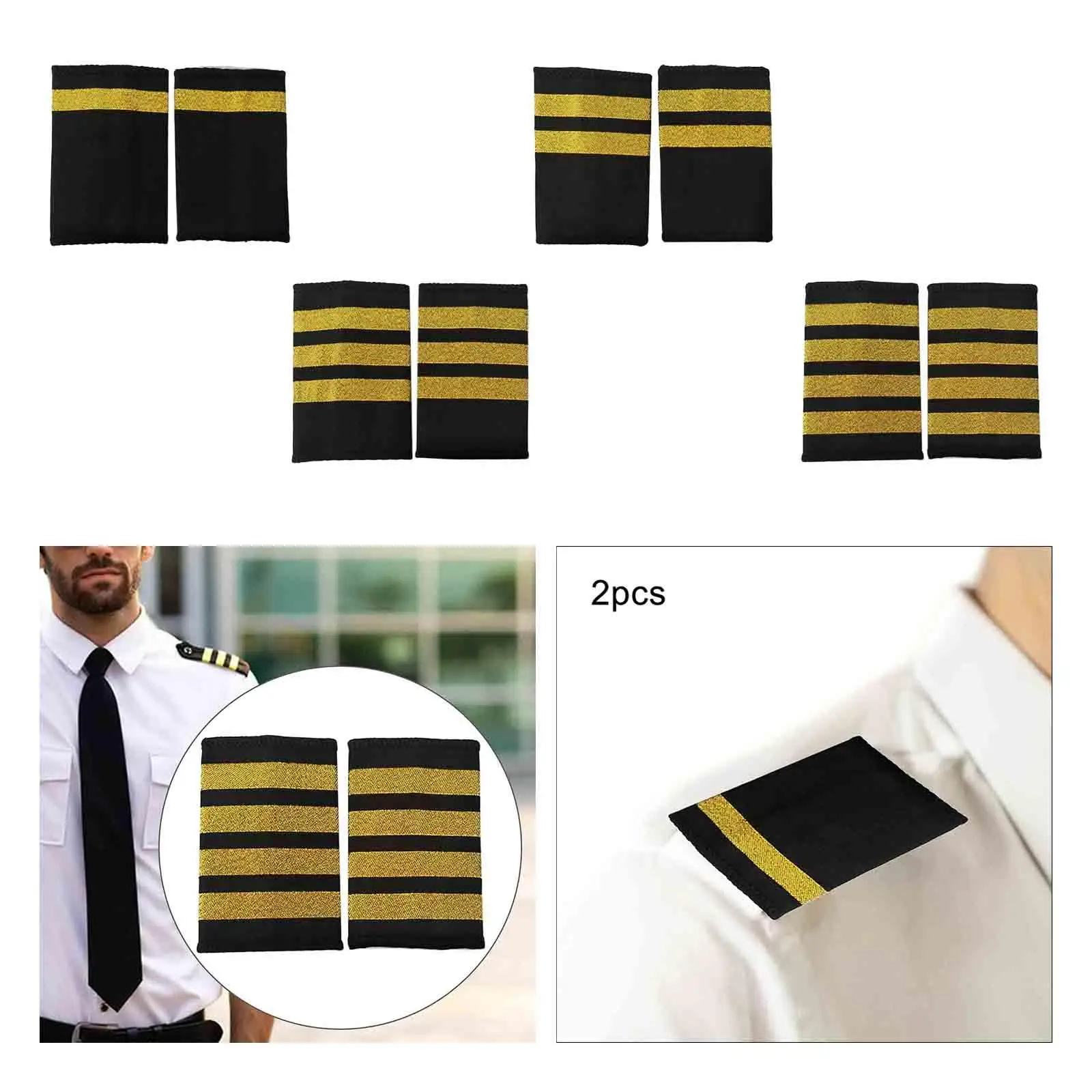 Airline Epaulets Costume Accessories with Gold Stripes Insignia Sliders for Halloween Festival Cosplay Women Men Role Play