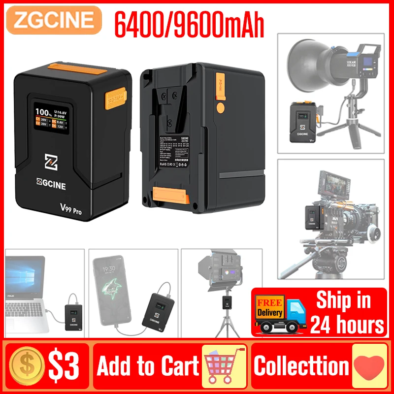 ZGCINE ZG-V99 Pro V50 V160 S200 V Batería de montaje V-Lock Batería de litio Batería auxiliar para cámaras tipo C Teléfonos Vide