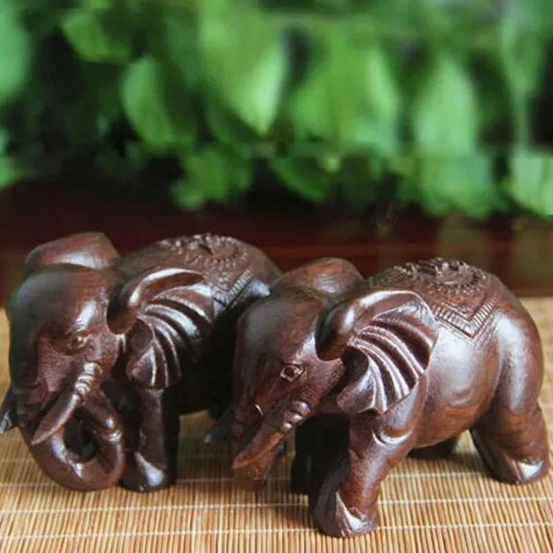 Luxury Elephant Figurine Wooden Ornaments Crafts Retro Home Feng Shui Desktop Decoration Natural Carved Elephant Statue view 2