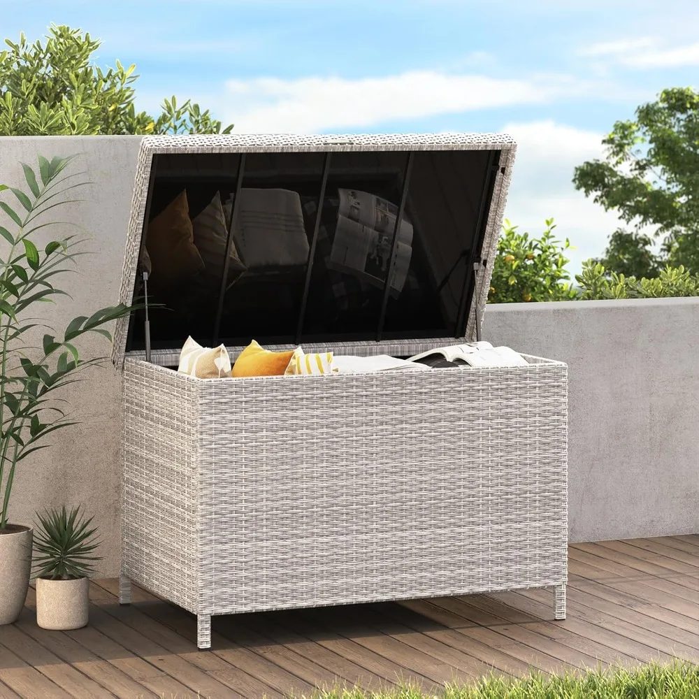 

158 gallon deck box,outdoor storage box with lid large wicker storage bin for patio furniture cushions,garden tools,pool access