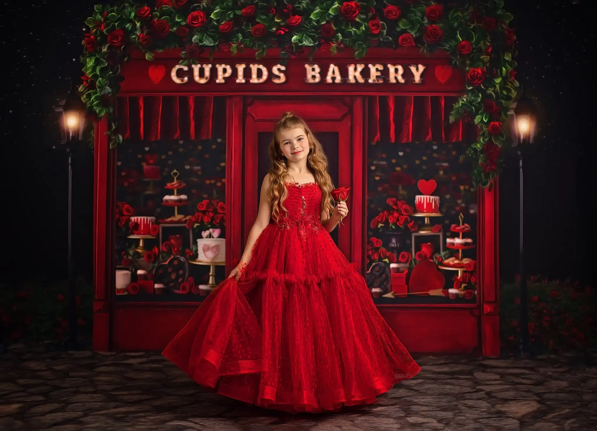 Cupids Bakery Valentine Day Backdrops Streetscape Kids Adult Photography Props Child Baby Photocall Decors Cake Shop Backgrounds