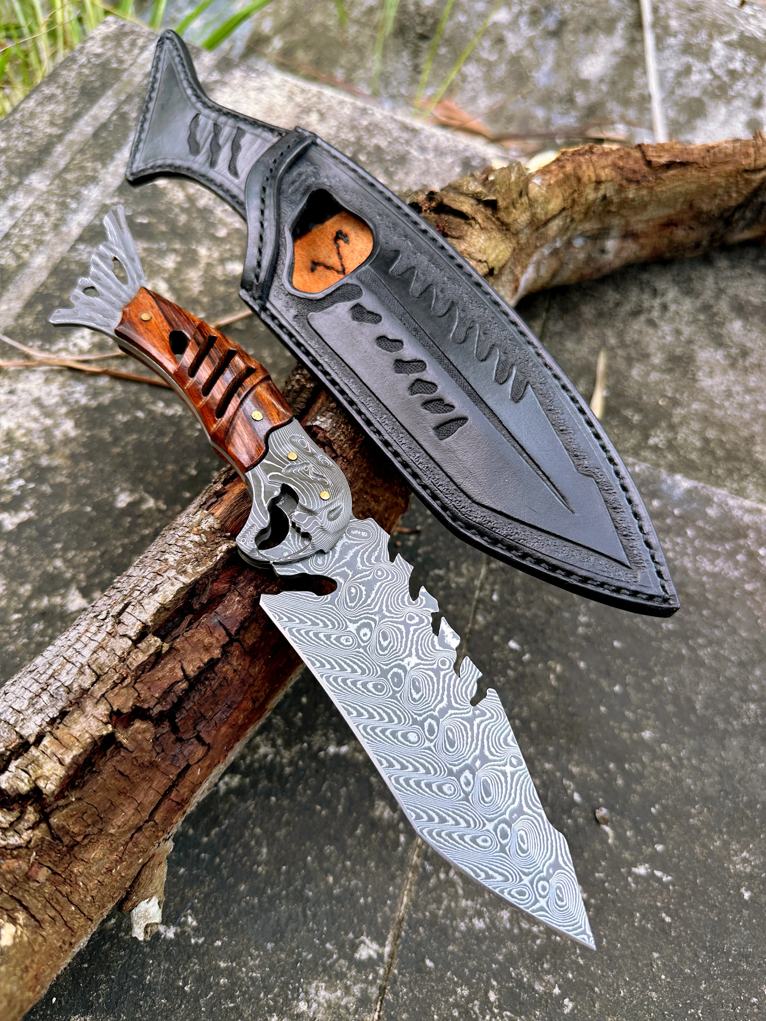 Damascus Steel All Tang Fixed Blade Straight Knife Jungle Camping Tactical Hunting self-defense Outdoor rescue EDC knife tool