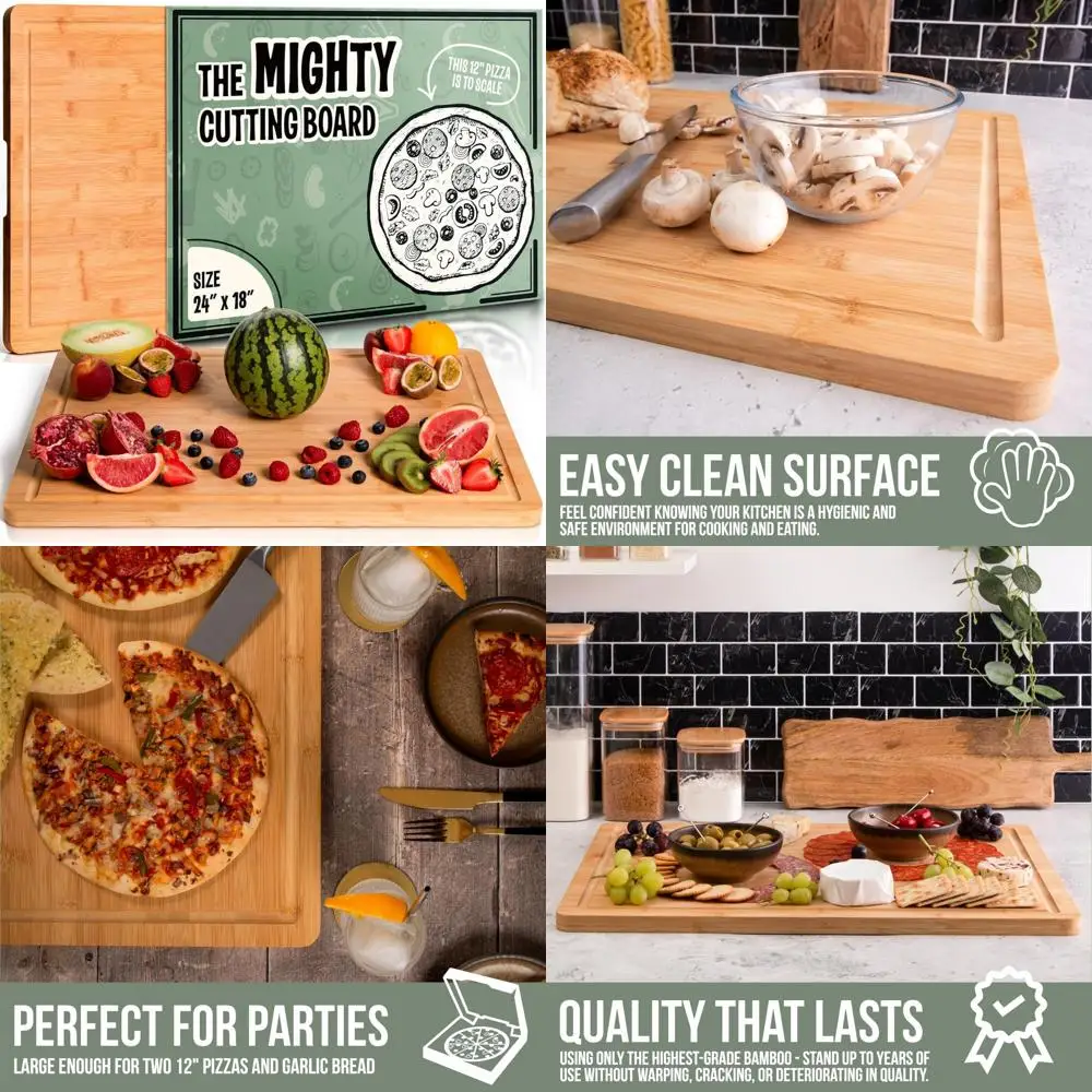

Large Heavy-Duty Bamboo Cutting Board 24x18 - Ideal for Meat, Vegetables, and Charcuterie Boards