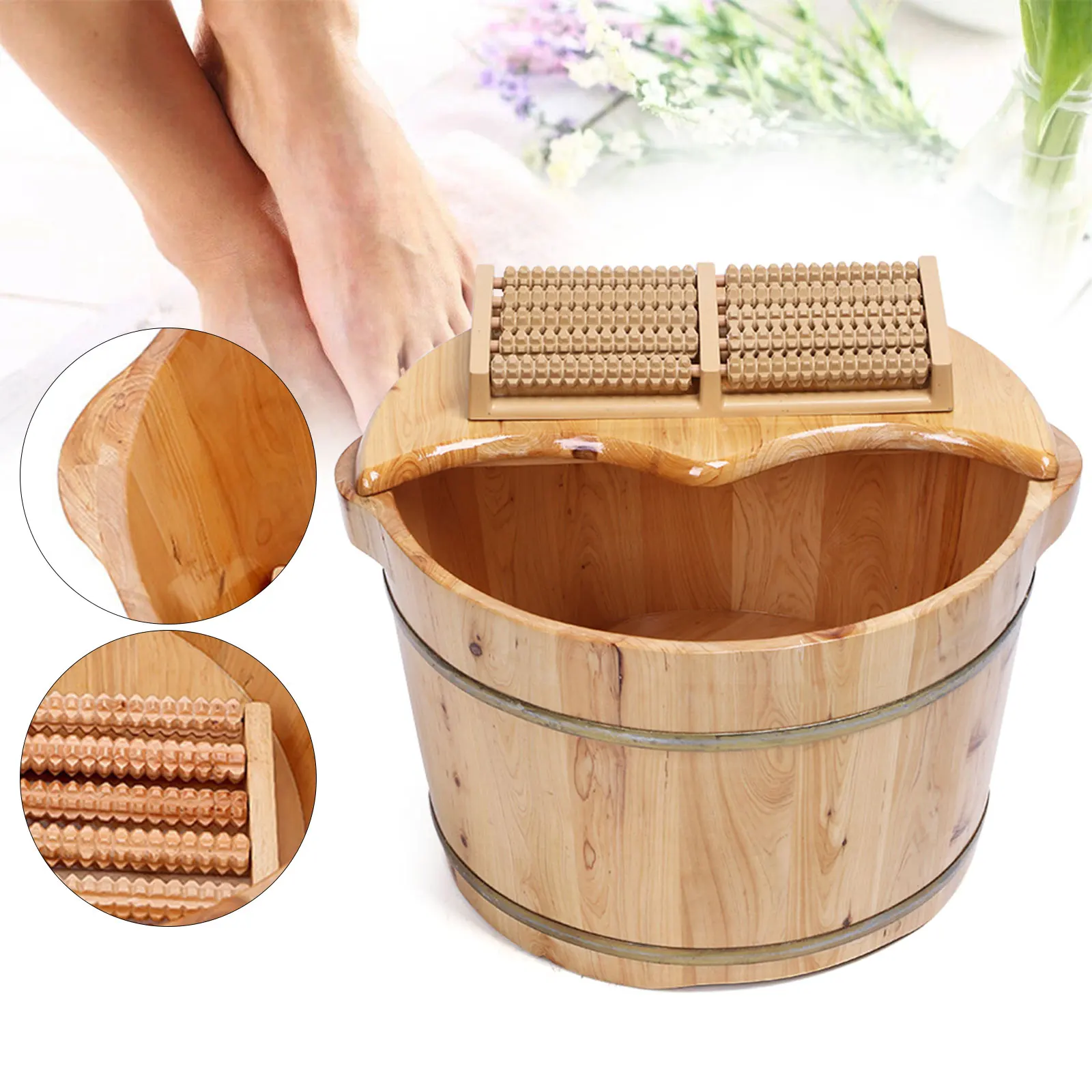 Wooden Health Foot Bath Basin Massage Barrel Feet Spa Soak Bucket Roller