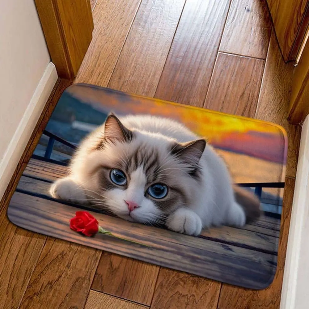 Cat Pattern Optical Illusion Doormat Non-slip Water-absorbing Bathroom Carpet Durable Diatomaceous Earth Bedroom Door Rug