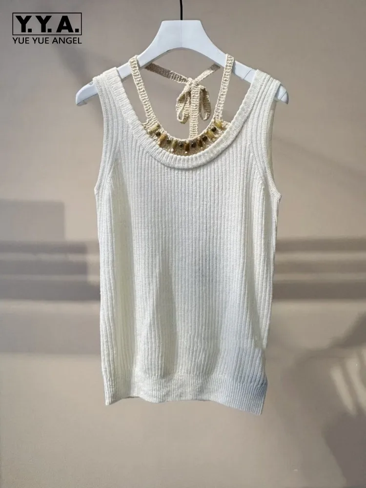 

Fashion Spring Summer Women Knitted Tank Top Slim Fit Strap Halter Sleeveless Solid Color Office Ladies Casual Pullover Vest