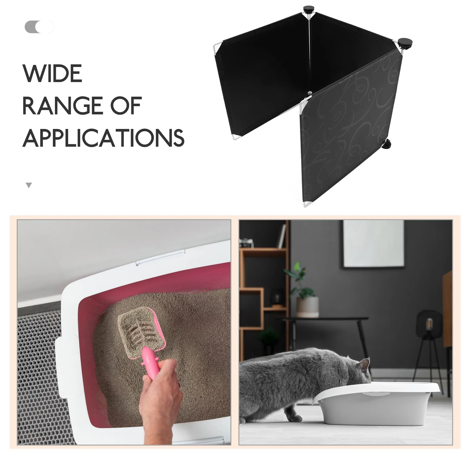 

3pcs Cat Litter Box Splash Guard Enclosure Black Textured with Clips Durable Privacy Cover for Peeing Cats, Protector of Litter