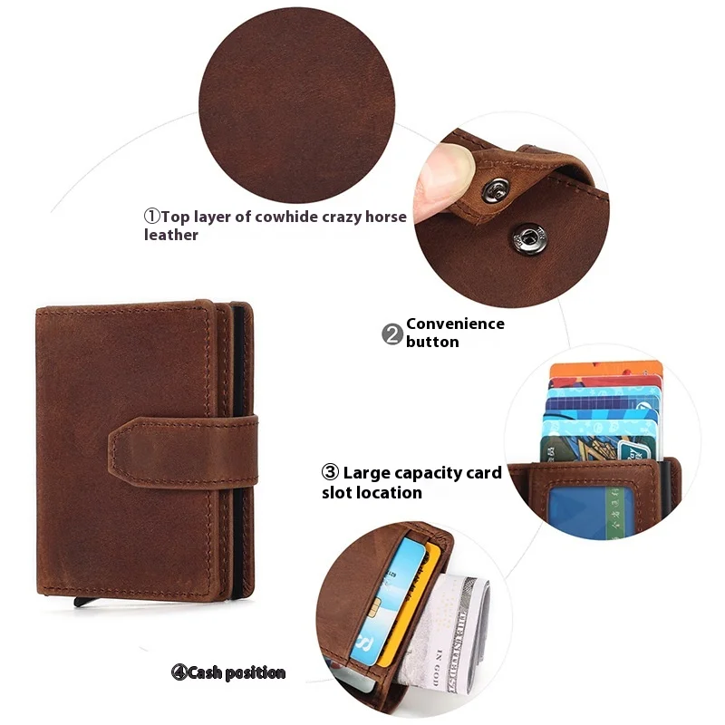 Stylish Men's Vintage Leather Wallet with High-end Feel, Anti-magnetic Cowhide Card Holder, Business Cash Coin Purse