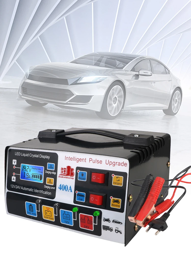 Hochfrequenz-Hochleistungs-Impulsreparatur EU-Stecker Intelligentes 12V/24V 220W Autobatterie-Ladegerät LCD-Display Vollautomatisch – Detail 12