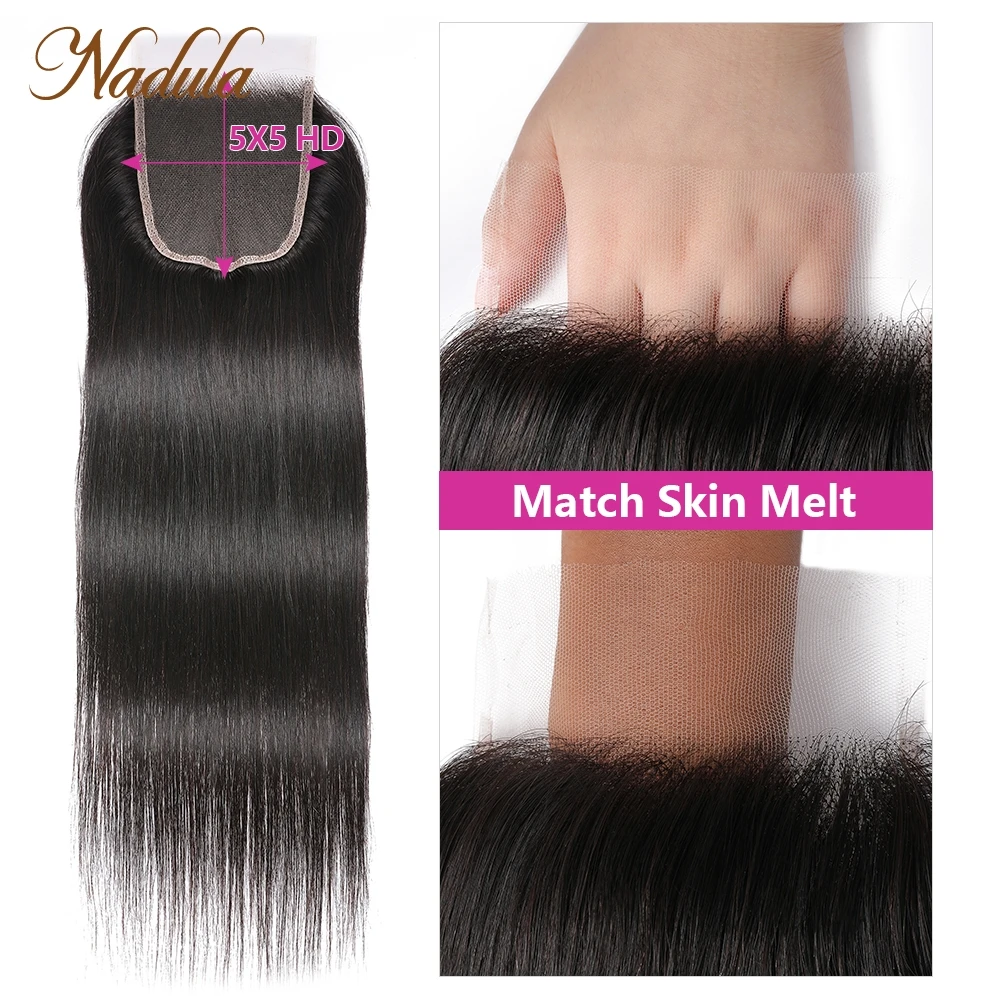 NADULA HAIR Lace Closure 4x4 Straight Human Hair Closure 5X5 HD Lace /Medium Brown Brazilian Straight Hair Closure