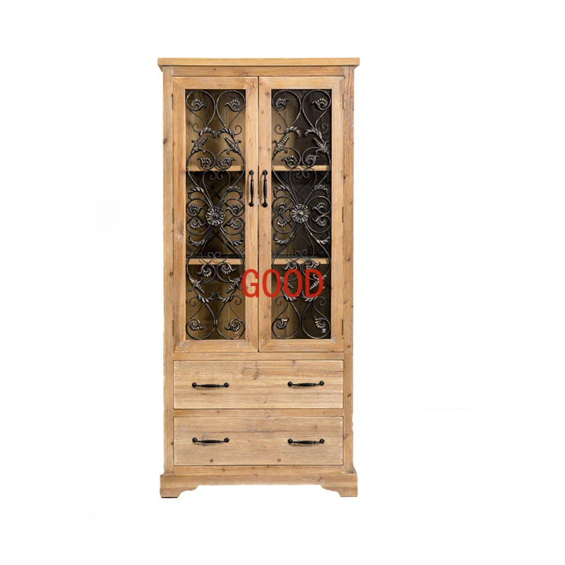 

American country solid wood sideboard living room iron carving wall household small apartment