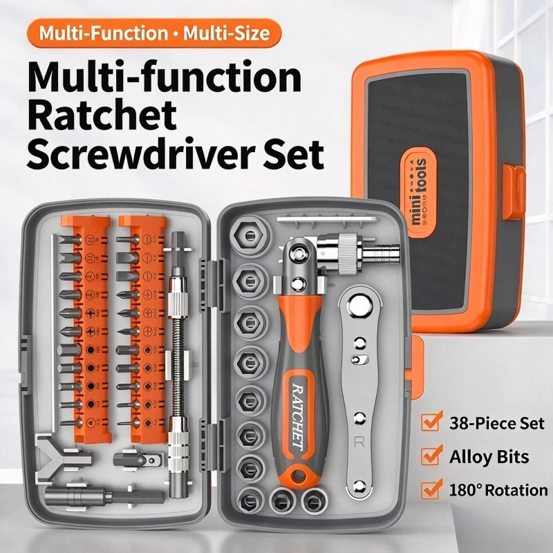 38 in 1 Ratchet Screwdriver Set Universal Flexible Head Socket Driver Telescopic Magnetic Bits with Box for Auto Repair Home Kit
