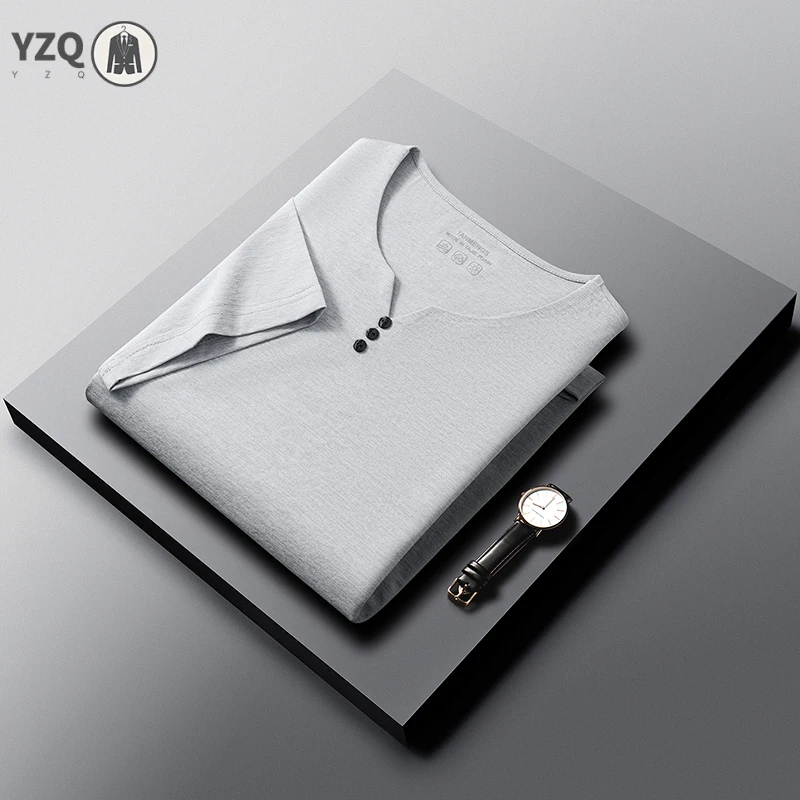 Mens Casual V Neck T Shirt With Henley Placket Breathable Material For Work Leisure Time And Daily Casual Activities