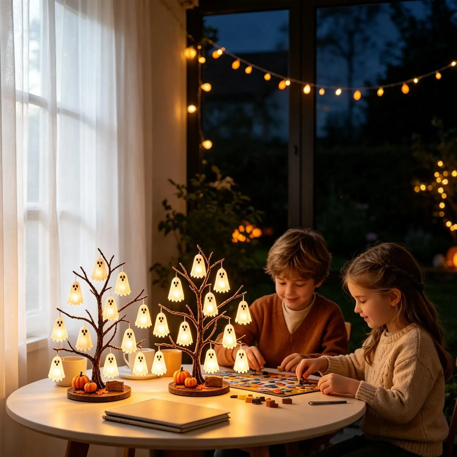 Glowing Ghost Tree LED Lights Battery Operated Decoration Glowing Ghost Tree Halloween Decor For Indoor Party Fireplace Mantel