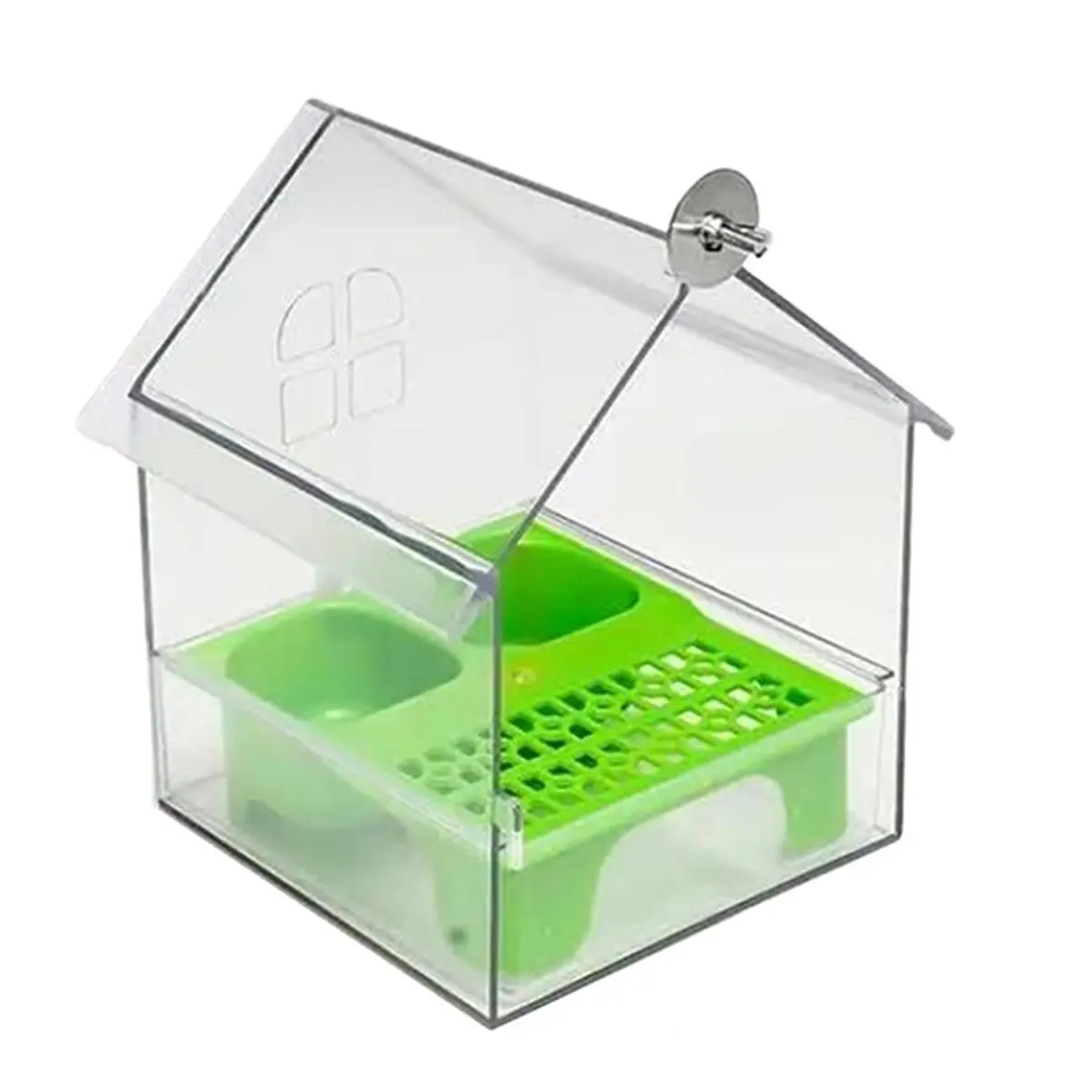 A75K Bird House Feeder Parakeet Feeder Transparent Bath Tub Water Food Dish for Finchs Hummingbird Patio Balcony Fence Garden