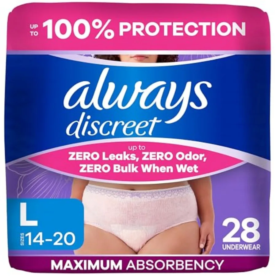 

Always Discreet Adult Diapers for Women, Incontinence Underwear, Postpartum Essentials, Disposable Briefs, Max Absorbency, Blad