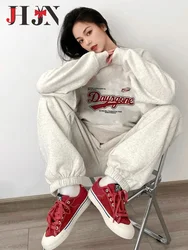 American Hoodie Set For Women Casual Sporty Print Tracksuit 2025 Winter Loose Hoodies Ankle-Length Sweatpants Girl Two-Piece Set