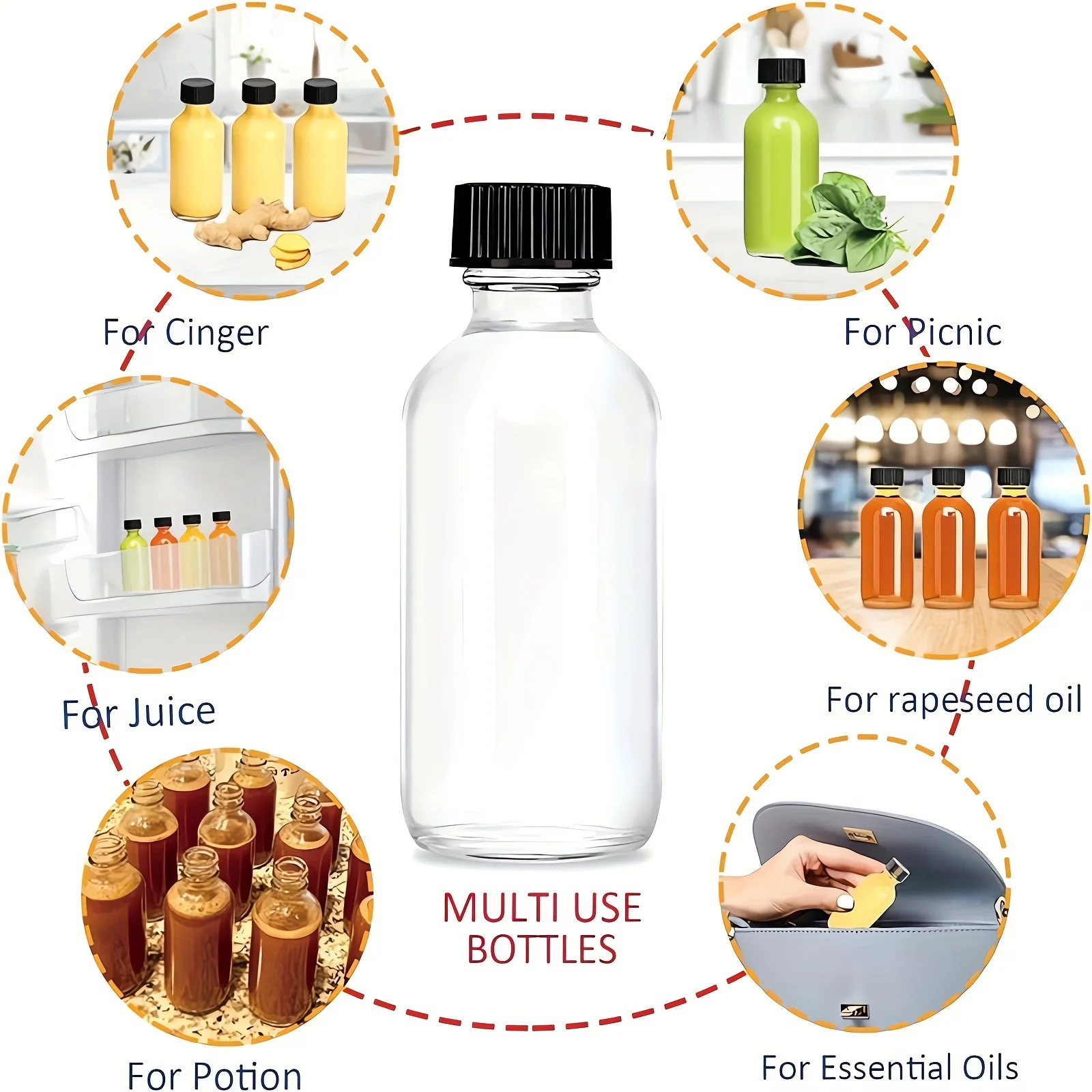 12pcs Glass Bottles With Lids And 2 Stainless Steel Funnels 2 Oz 60ml, Small Clear Glass Bottles For Potion, Juice, Wellness, Gi