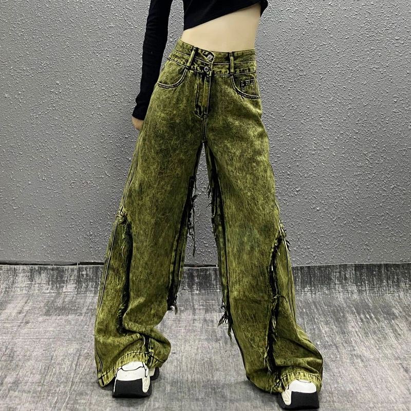 Women Japanese Fashion Jean Y2k Streetwear Hip-pop Denim Cargo Pants 2000s Aesthetic Kpop Gyaru Vintage Grunge Punk
