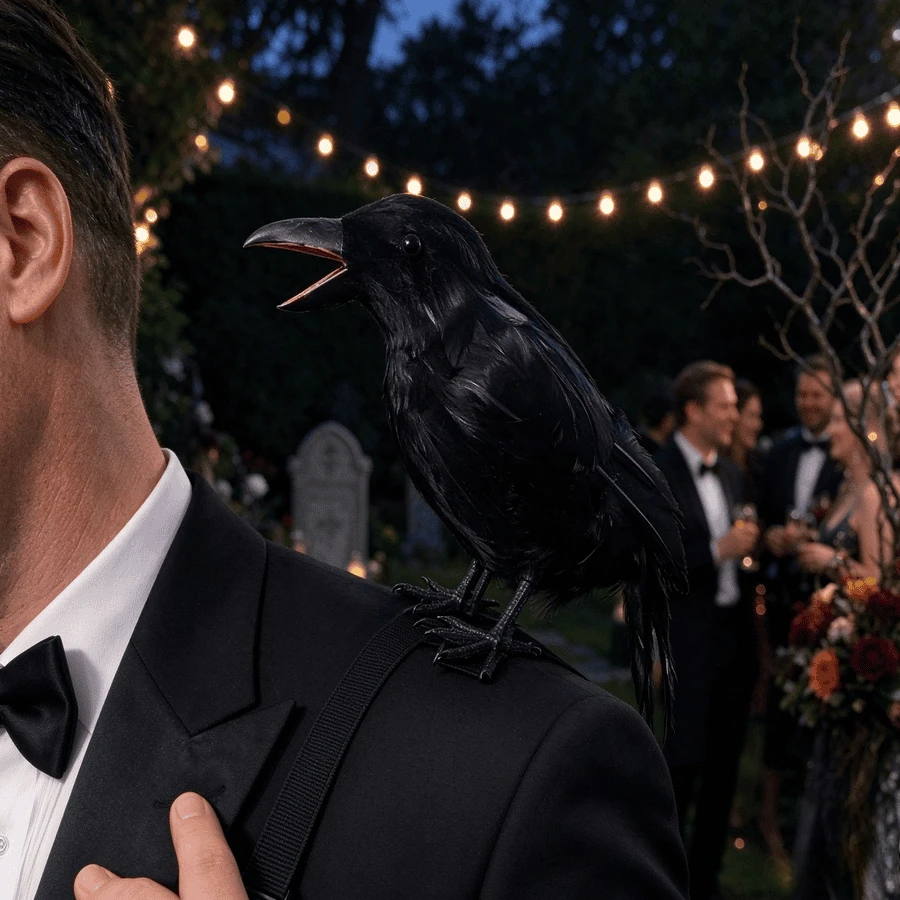 Realistic Feathered Black Crow Shoulder Prop Halloween Cosplay Costume Accessory Raven Decor for Masquerade Party Dress Up